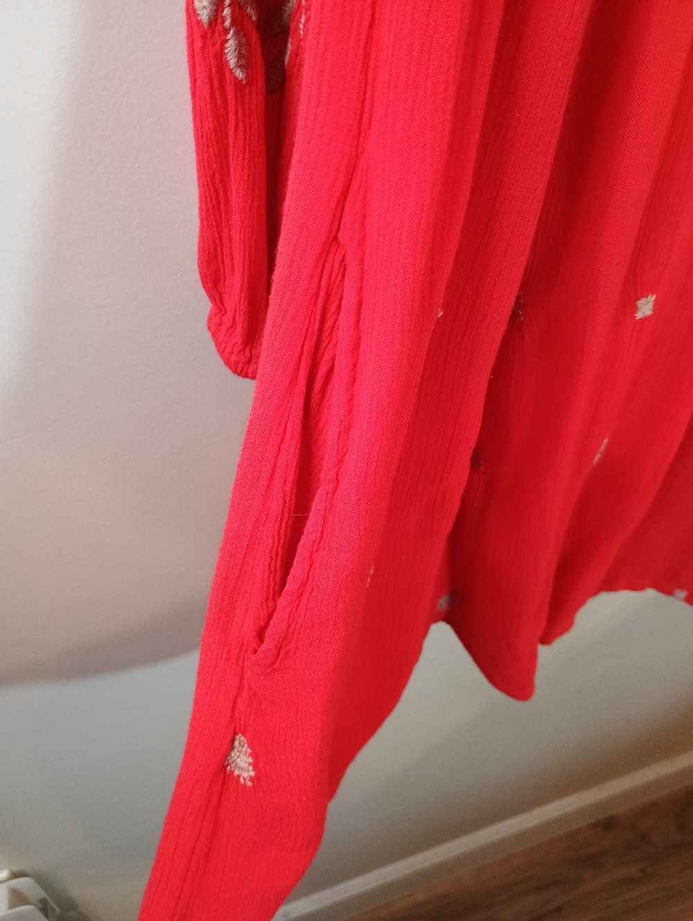 Free People Embroidered Red V-Neck Womens Dress Size L - Picture 6 of 11